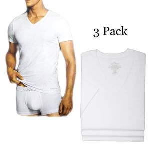 NEW Calvin Klein 3 Pack 100% Cotton White V Neck T